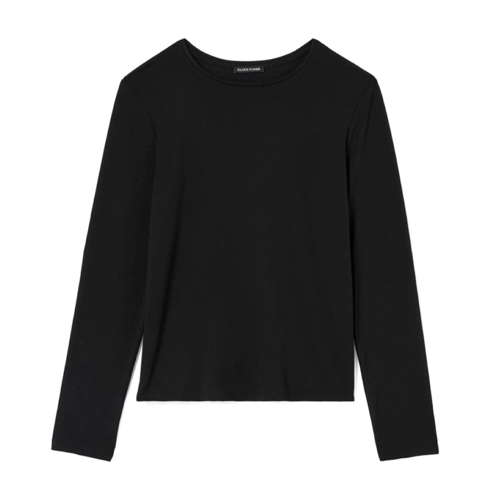 EILEEN FISHER Fine Jersey Crew Neck Top in Black